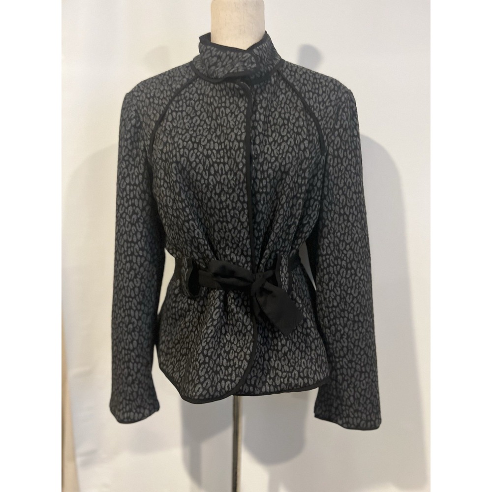 sandro sportswear jacket xl Black And Grey Lepard Print Button Up With Sash Belt